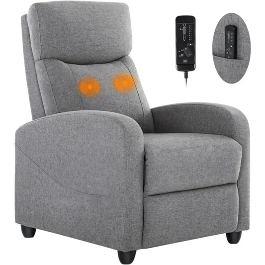 Recliner Chair for Adults, Massage Fabric Small Recliner Home Theater Seating with Lumbar Support, Adjustable Modern Reclining
Great for a Entertainment Room or Man Cave